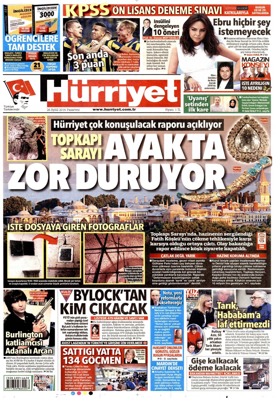 26 Eylül 2016 gazete manşetleri - 548