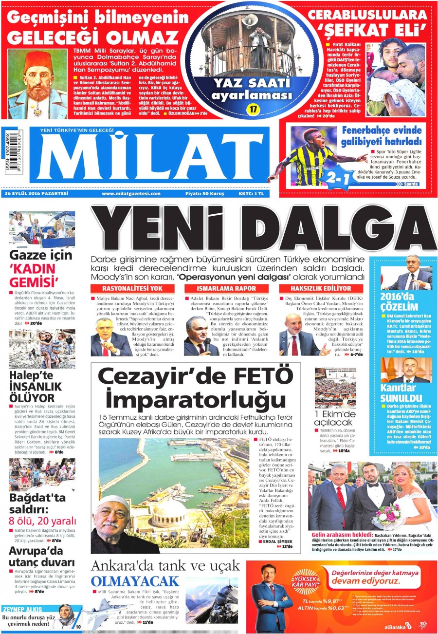26 Eylül 2016 gazete manşetleri - 569