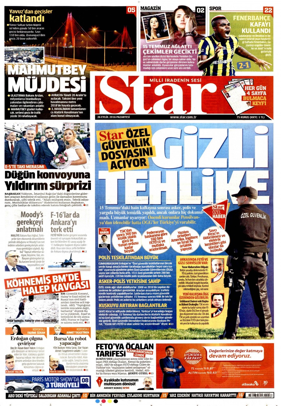 26 Eylül 2016 gazete manşetleri - 640