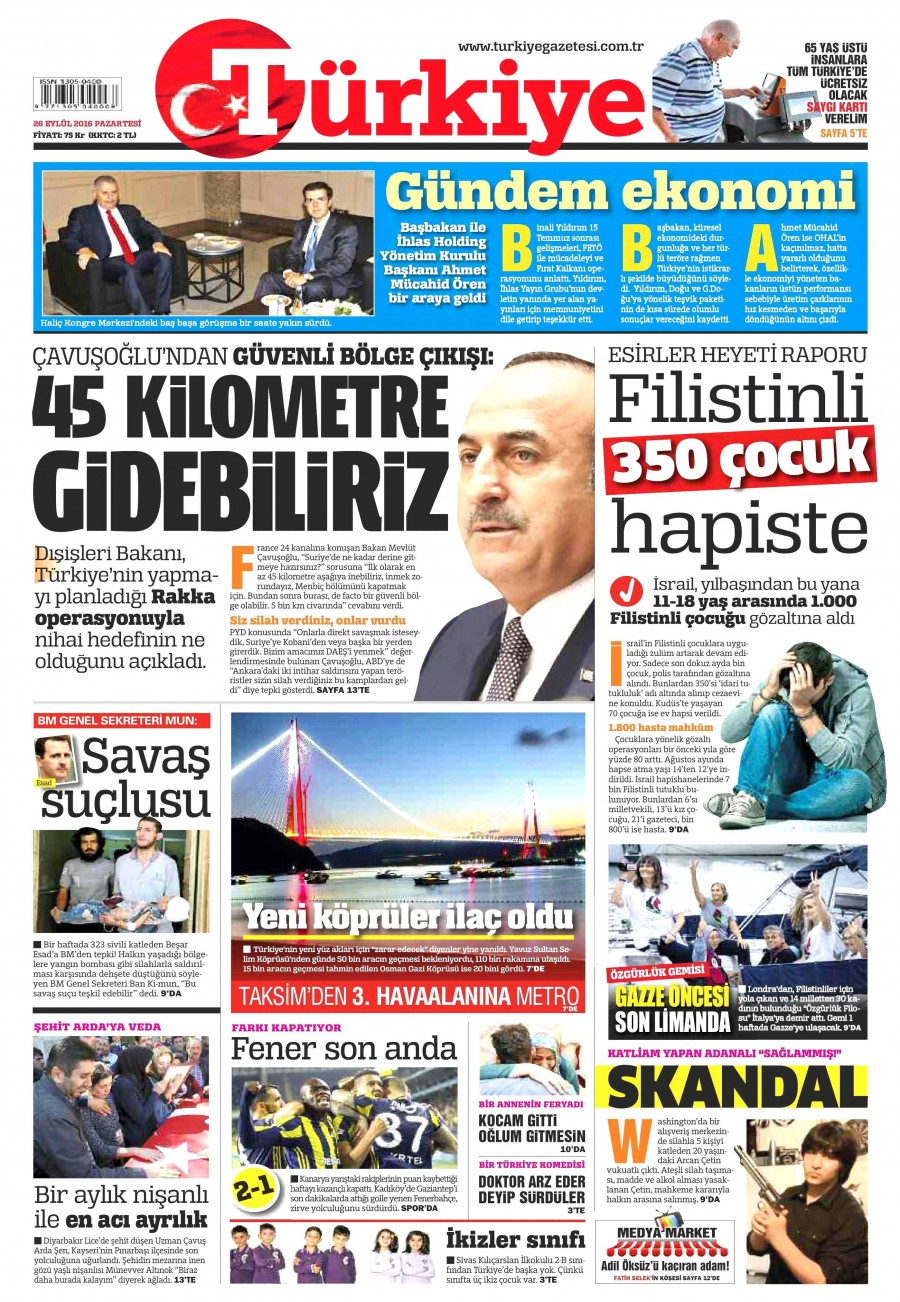 26 Eylül 2016 gazete manşetleri - 657