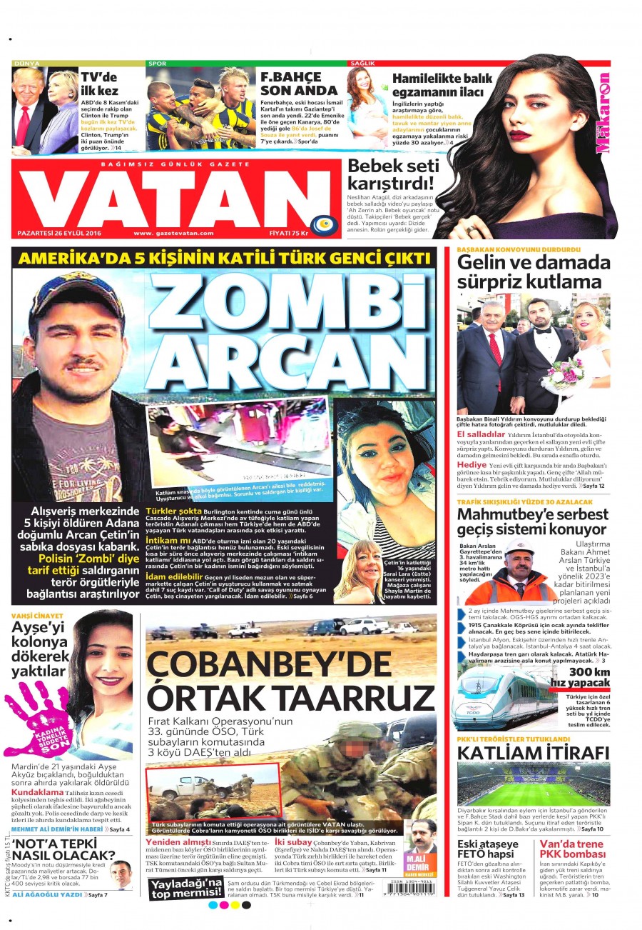 26 Eylül 2016 gazete manşetleri - 516