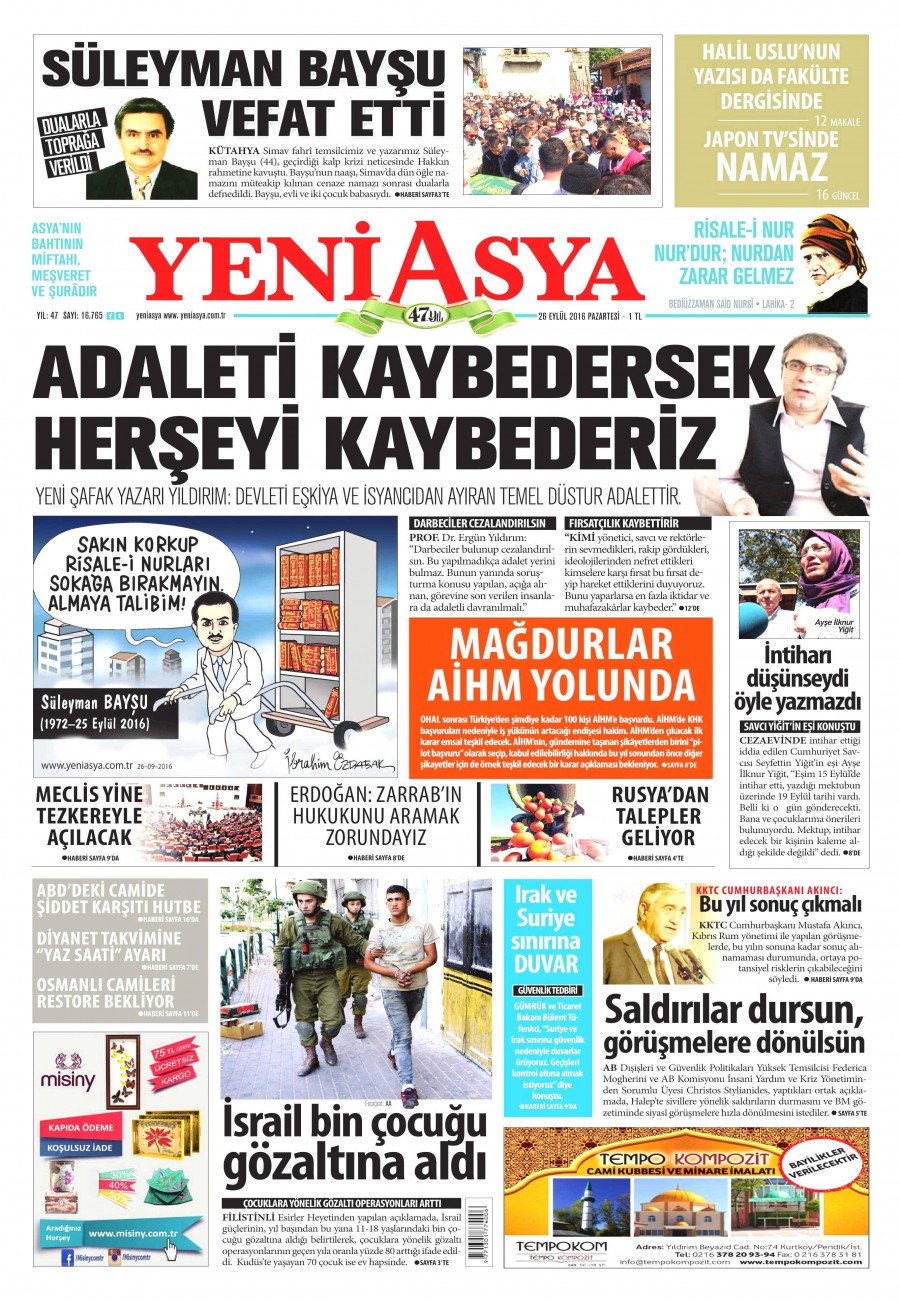26 Eylül 2016 gazete manşetleri - 851