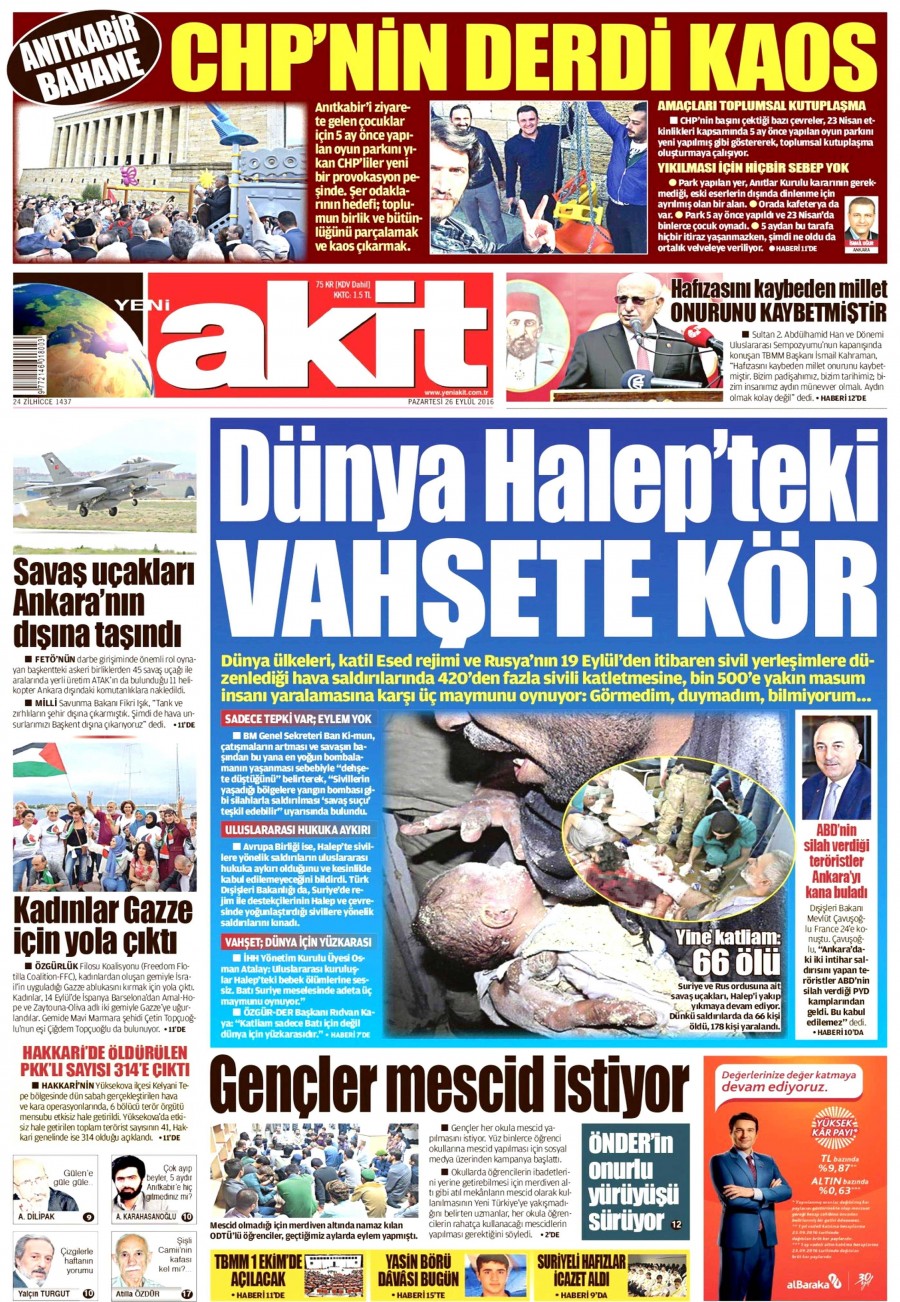 26 Eylül 2016 gazete manşetleri - 669