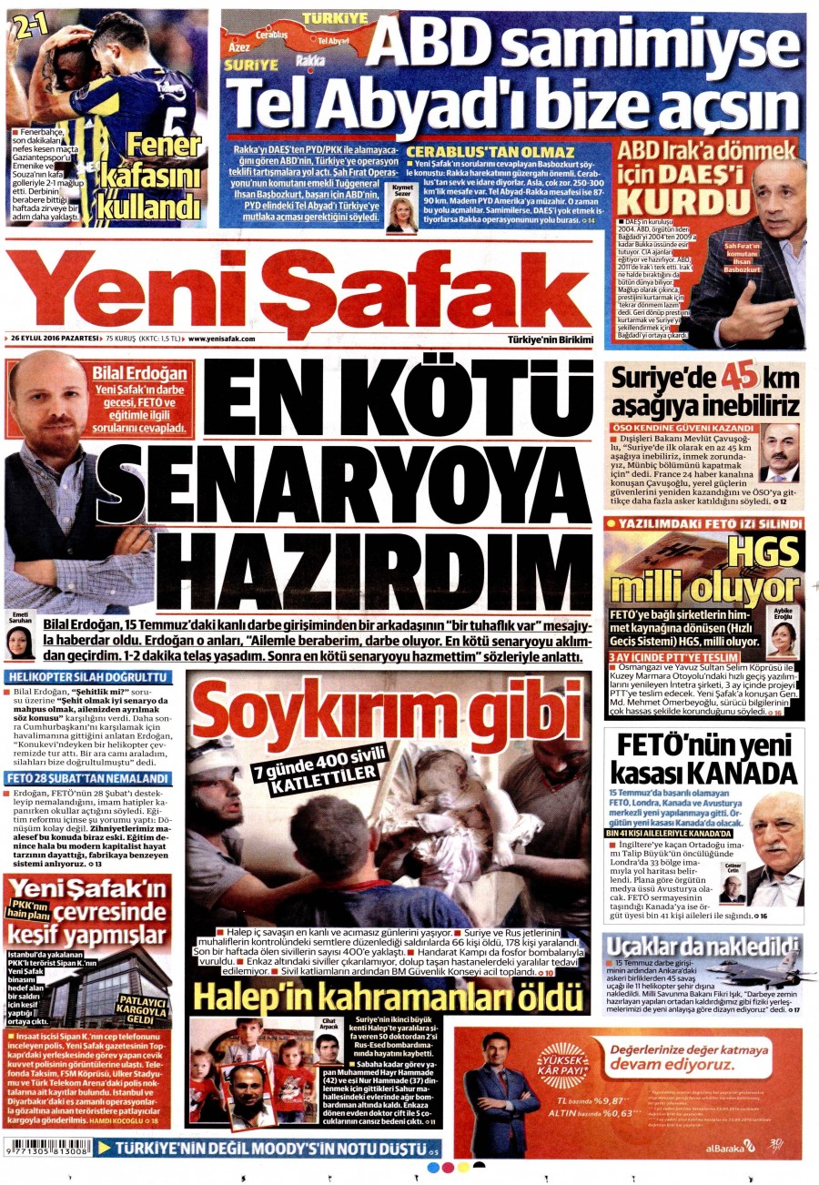 26 Eylül 2016 gazete manşetleri - 809