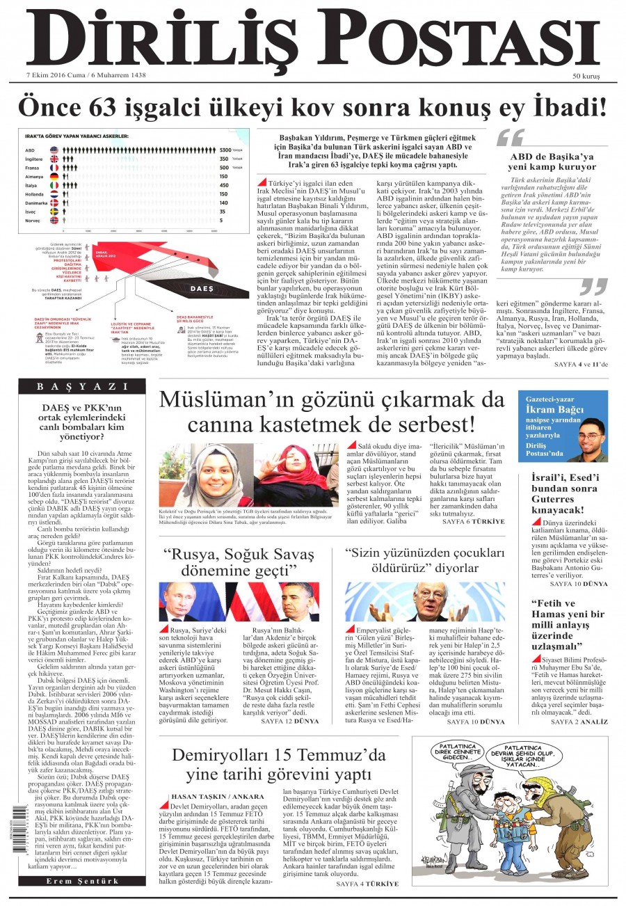 7 Ekim 2016 gazete manşetleri - 850