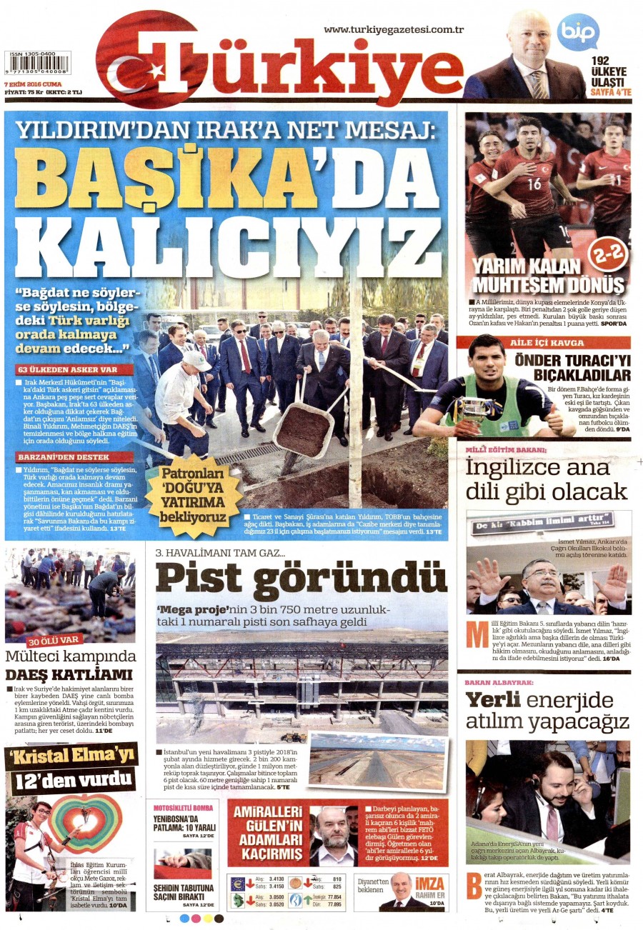 7 Ekim 2016 gazete manşetleri - 870