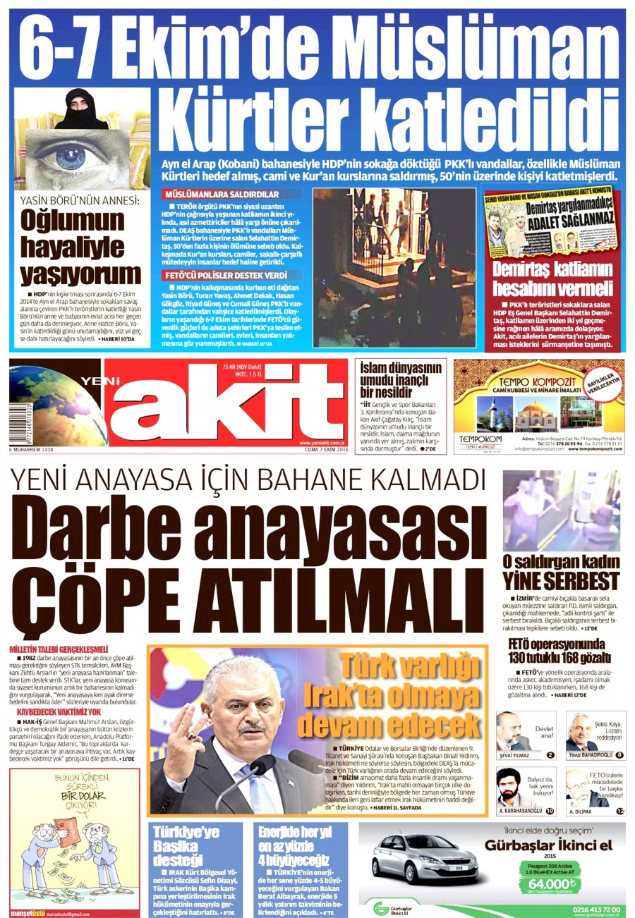 7 Ekim 2016 gazete manşetleri - 911