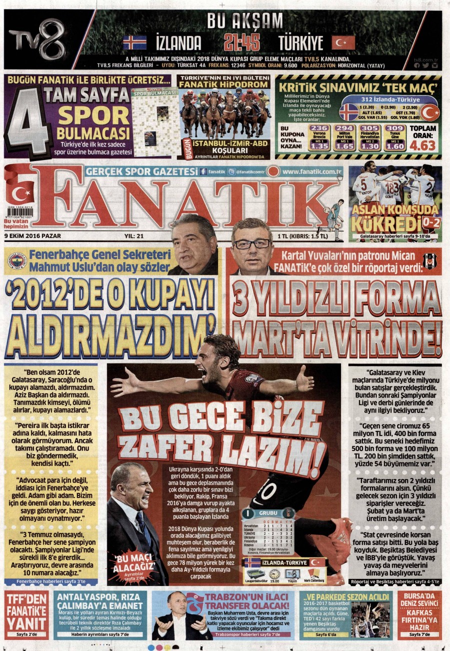 9 Ekim 2016 gazete manşetleri - 855