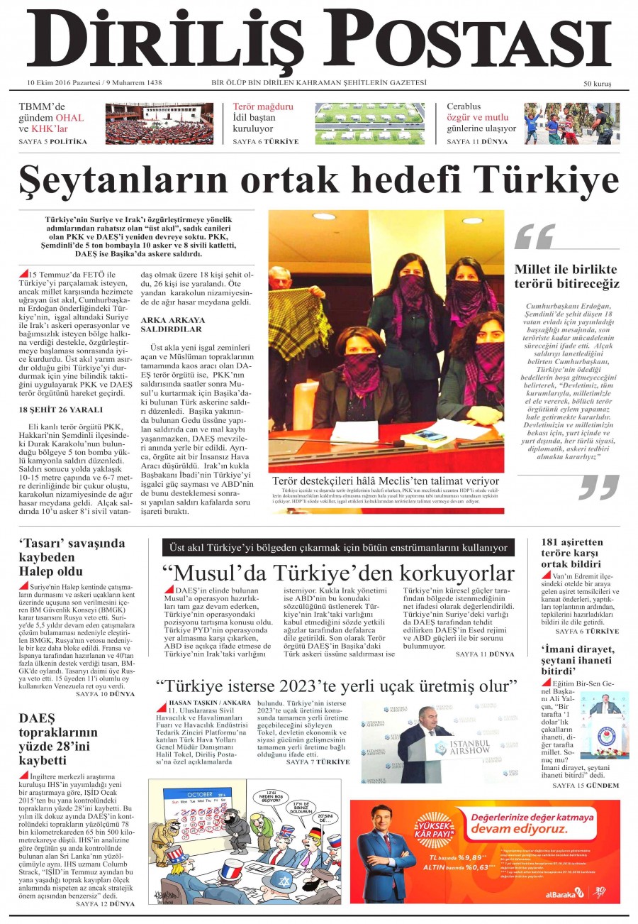 10 Ekim 2016 gazete manşetleri - 850