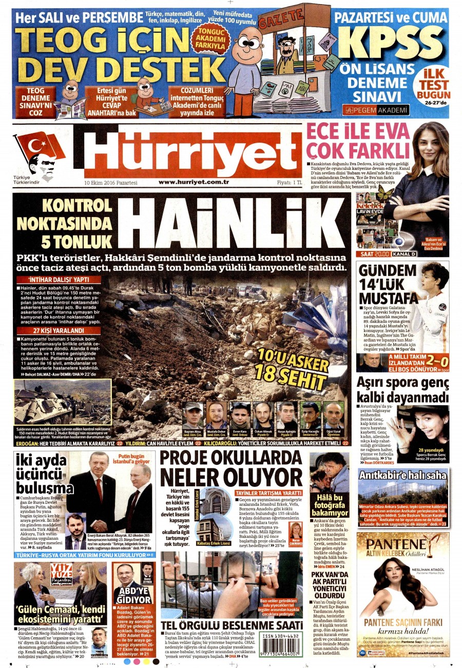 10 Ekim 2016 gazete manşetleri - 848