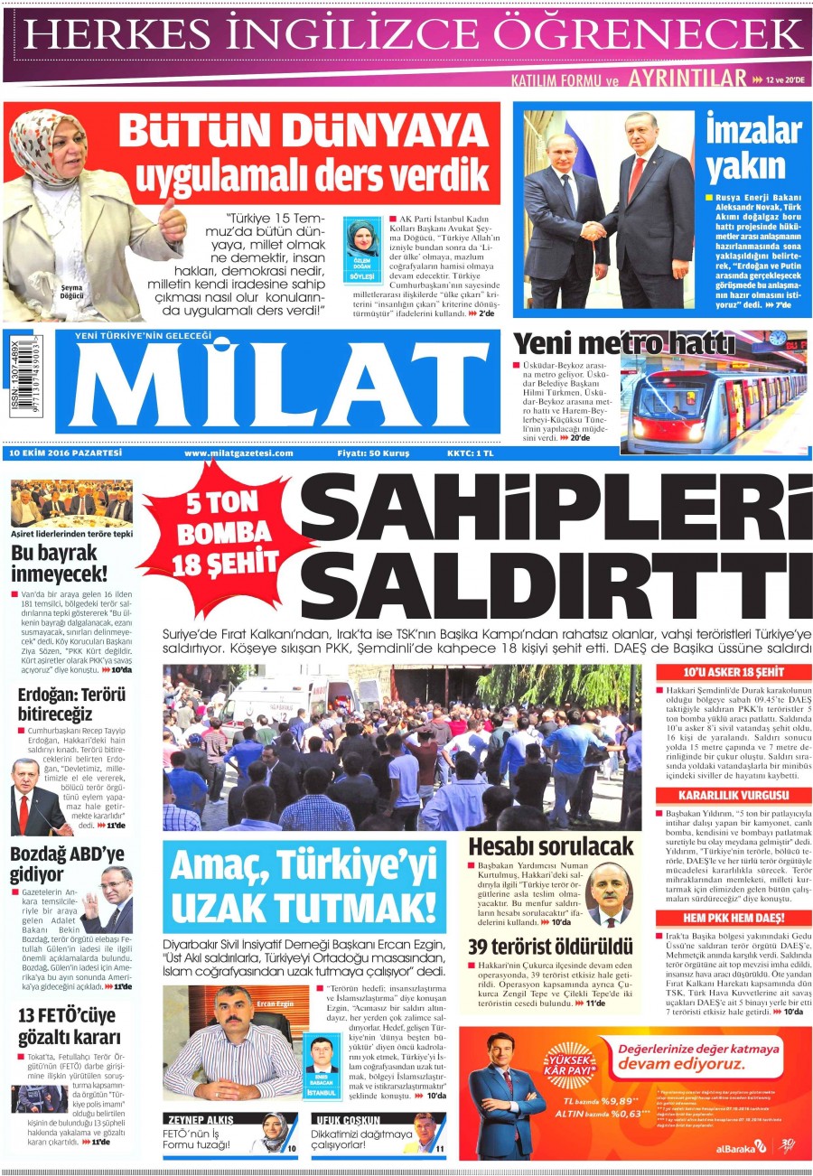 10 Ekim 2016 gazete manşetleri - 537