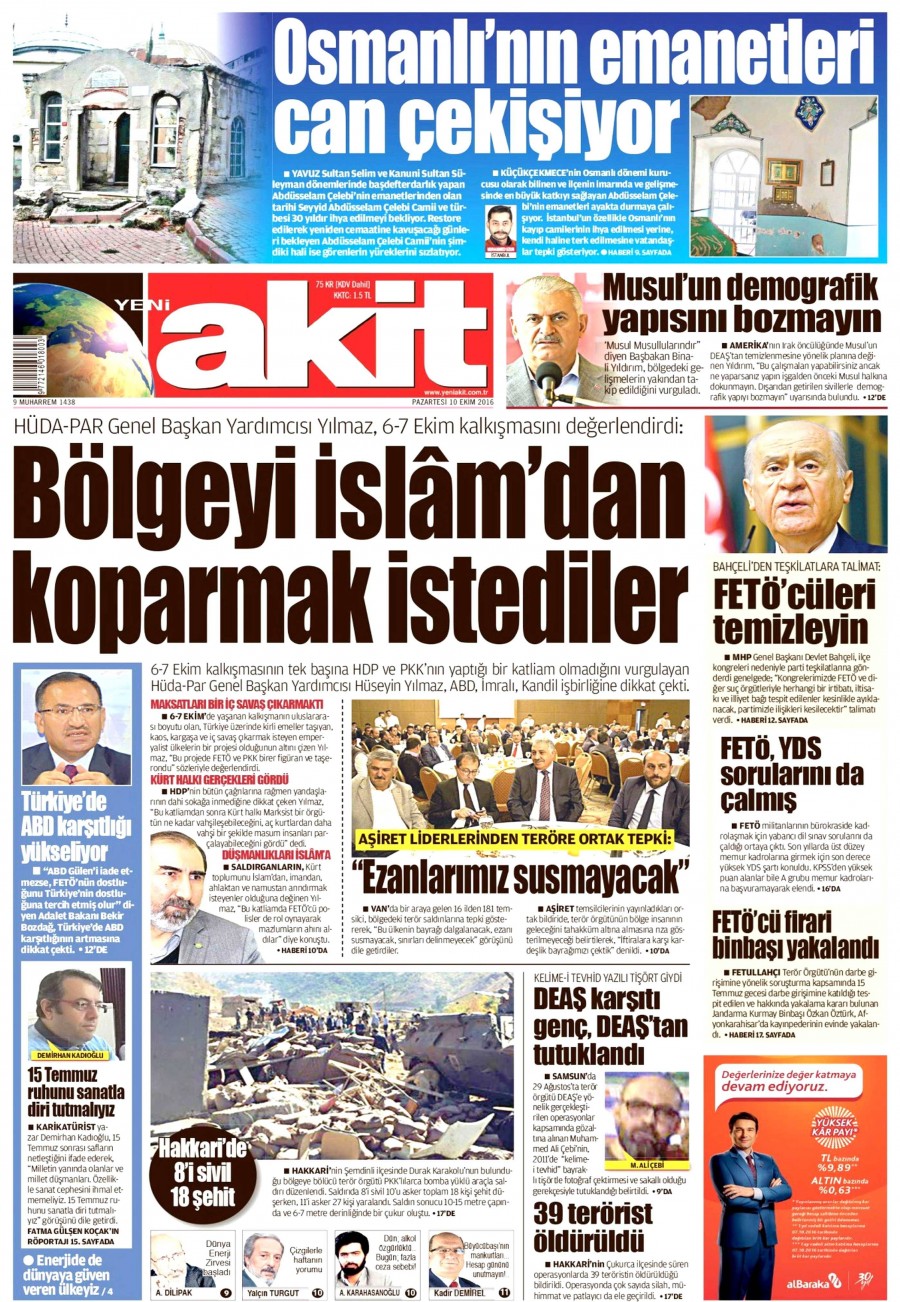 10 Ekim 2016 gazete manşetleri - 833