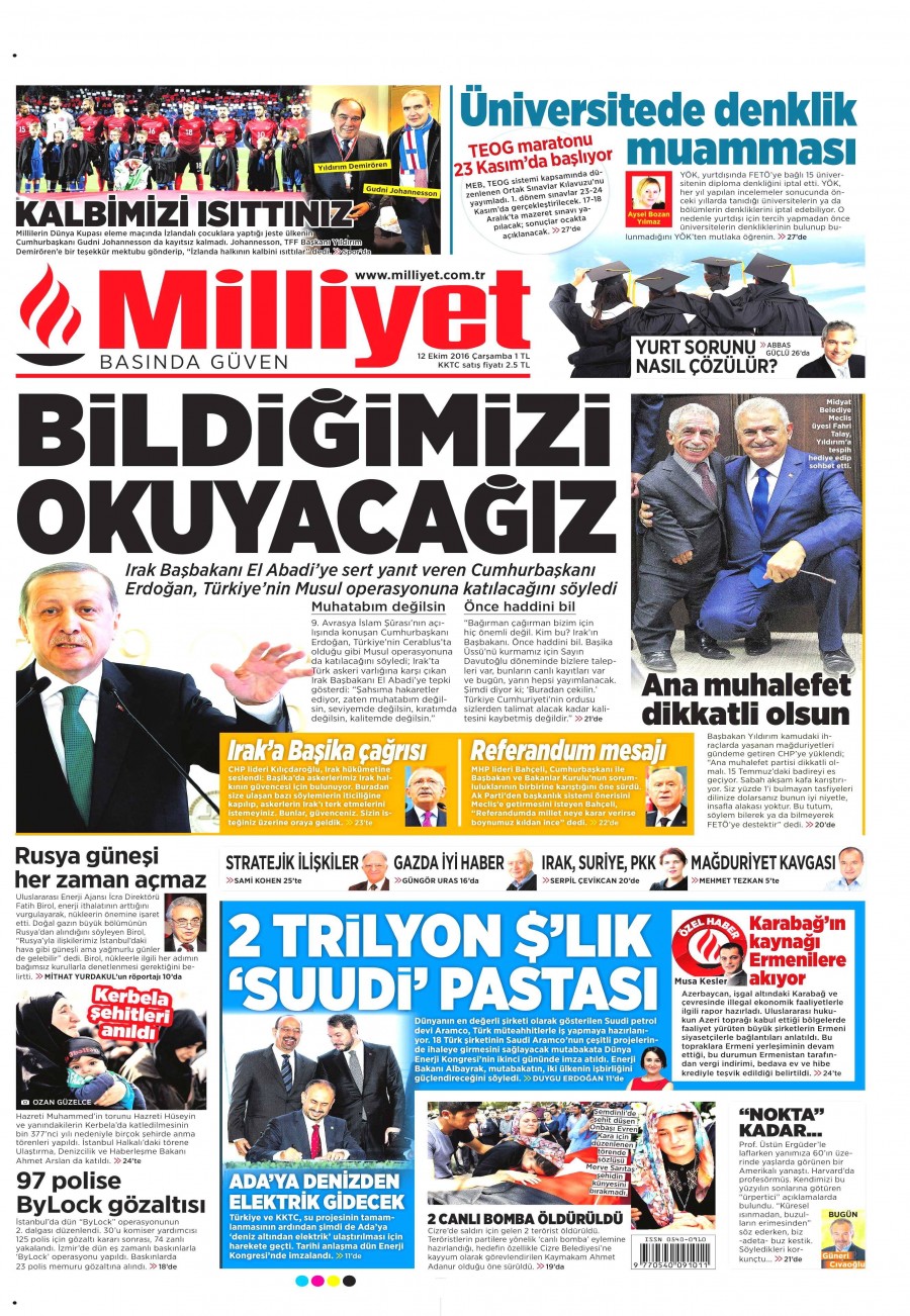 12 Ekim 2016 gazete manşetleri - 580
