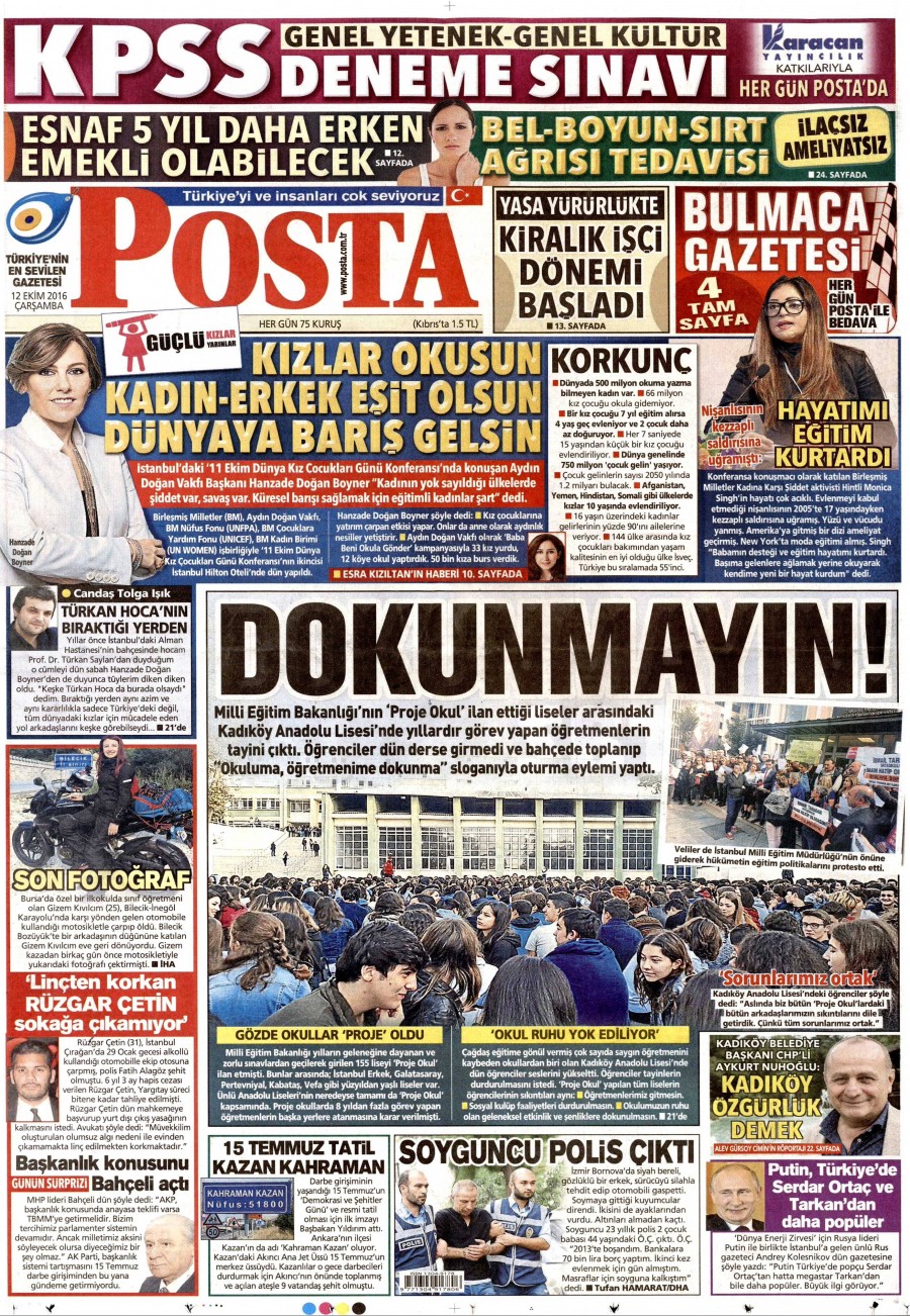 12 Ekim 2016 gazete manşetleri - 587