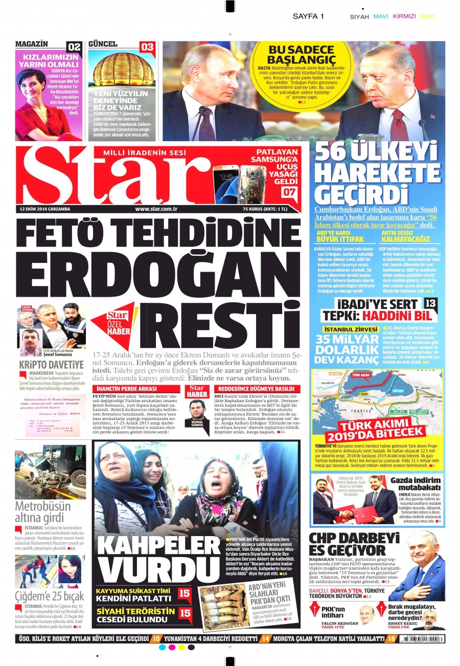 12 Ekim 2016 gazete manşetleri - 850