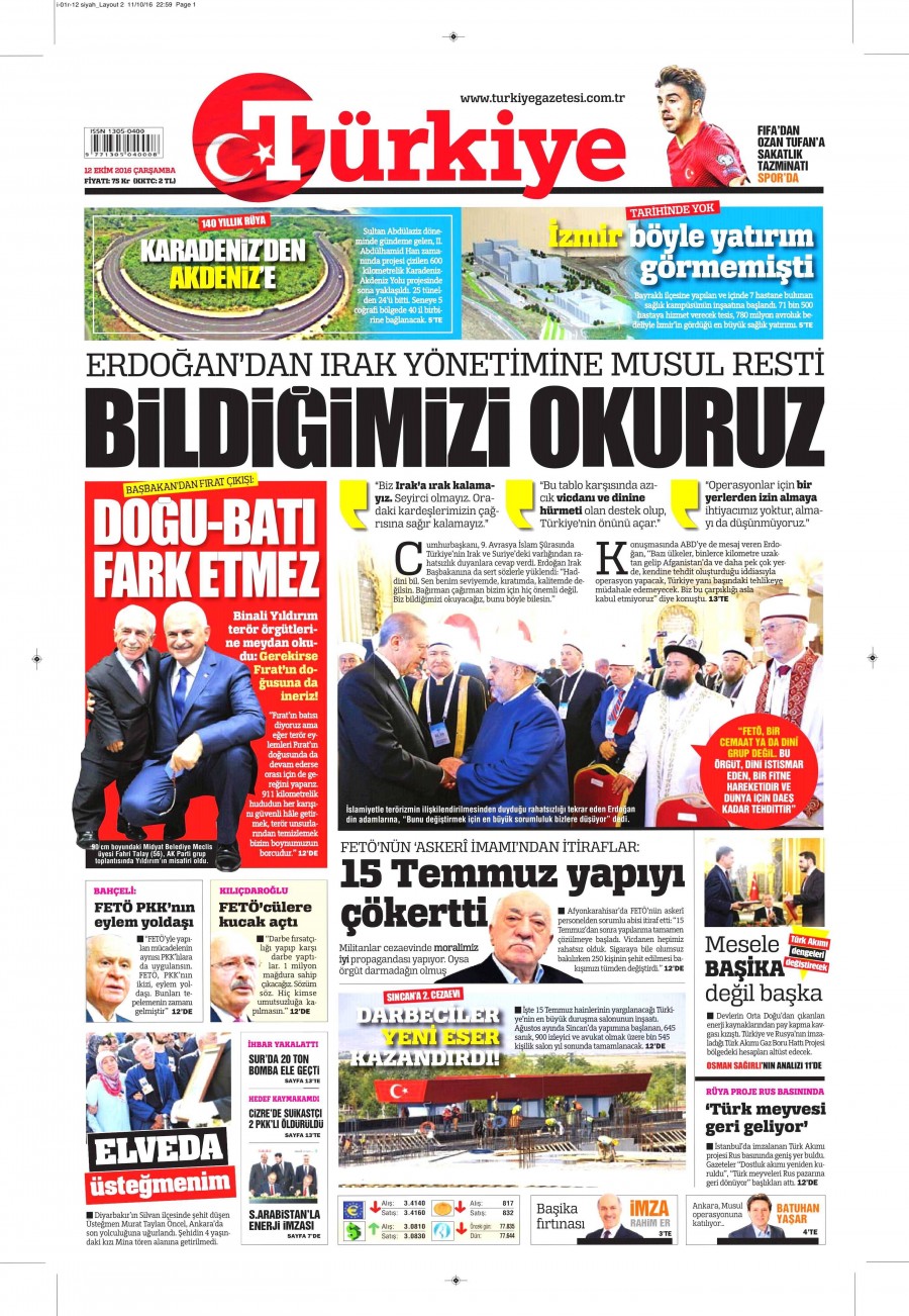 12 Ekim 2016 gazete manşetleri - 938