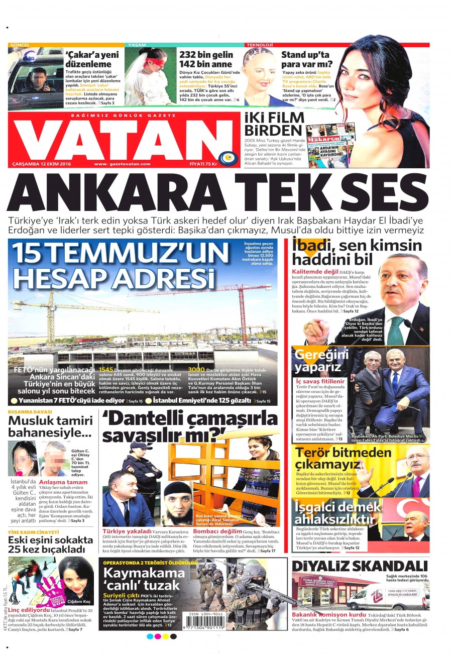 12 Ekim 2016 gazete manşetleri - 613