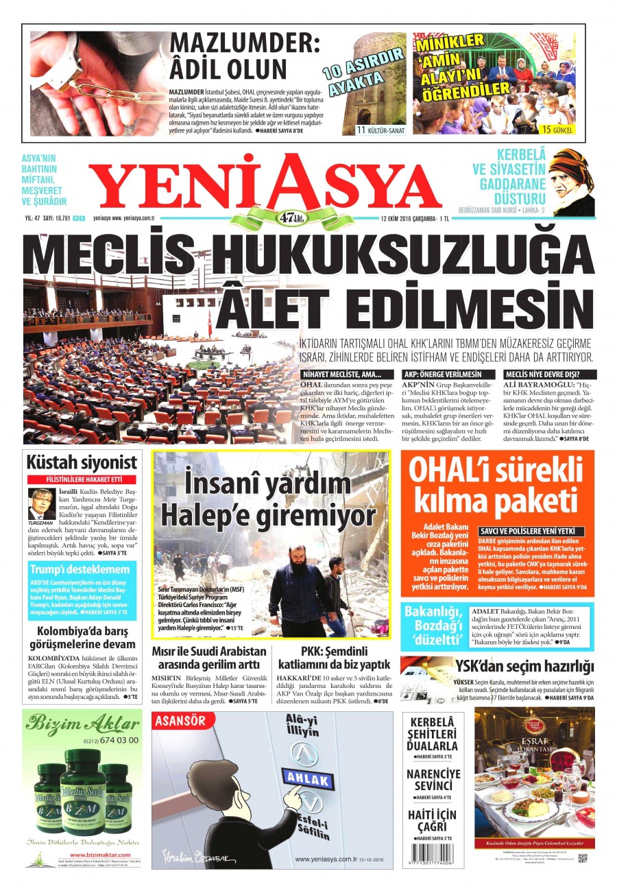 12 Ekim 2016 gazete manşetleri - 896