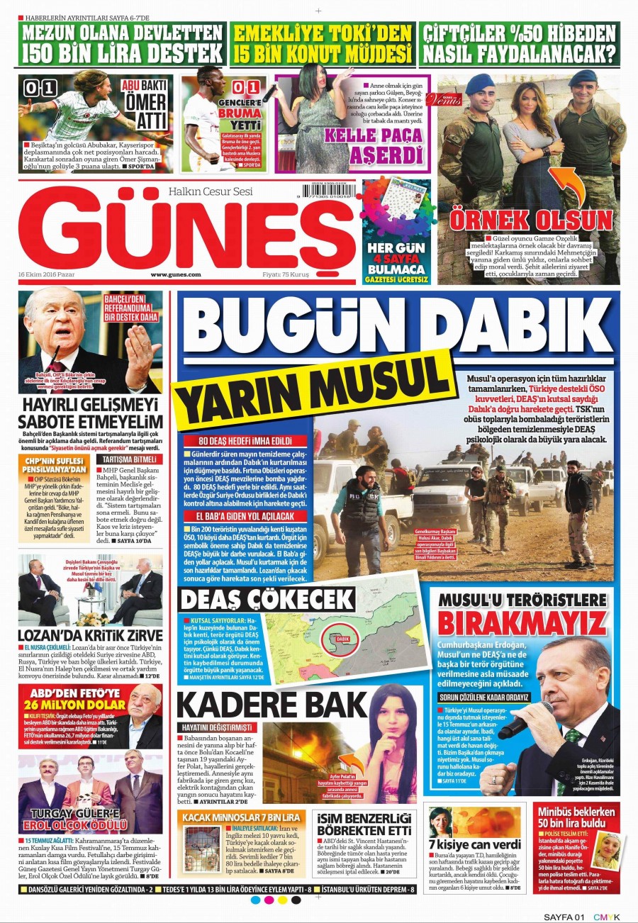 16 Ekim 2016 gazete manşetleri - 885