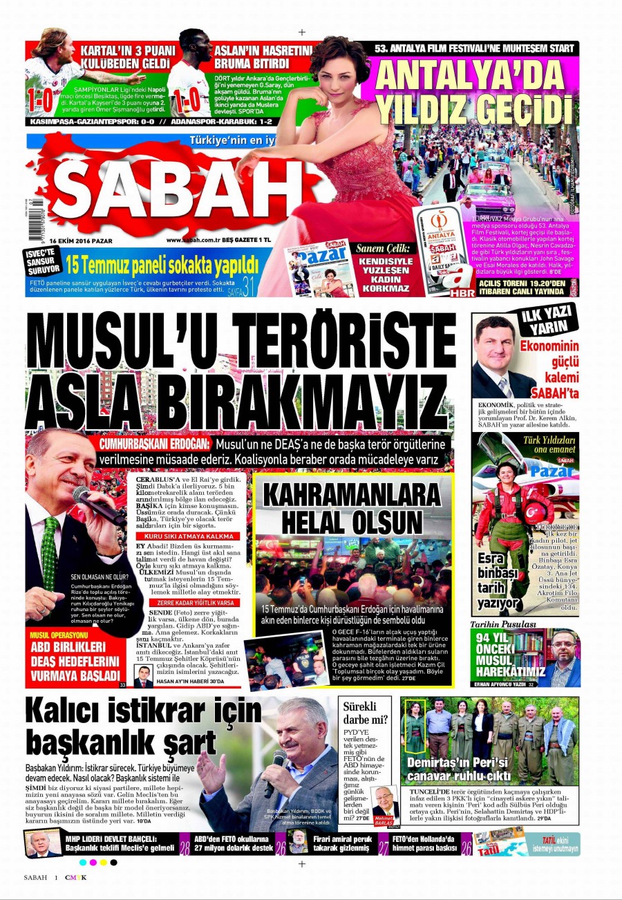 16 Ekim 2016 gazete manşetleri - 733
