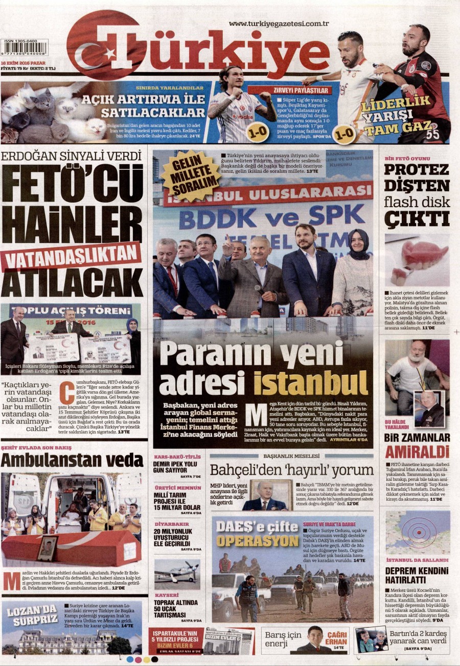 16 Ekim 2016 gazete manşetleri - 574