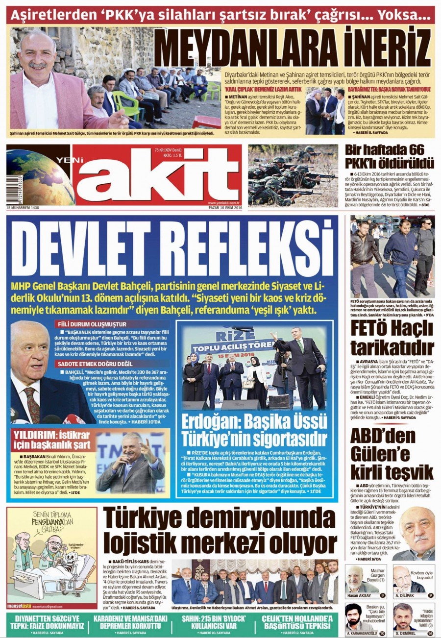 16 Ekim 2016 gazete manşetleri - 898