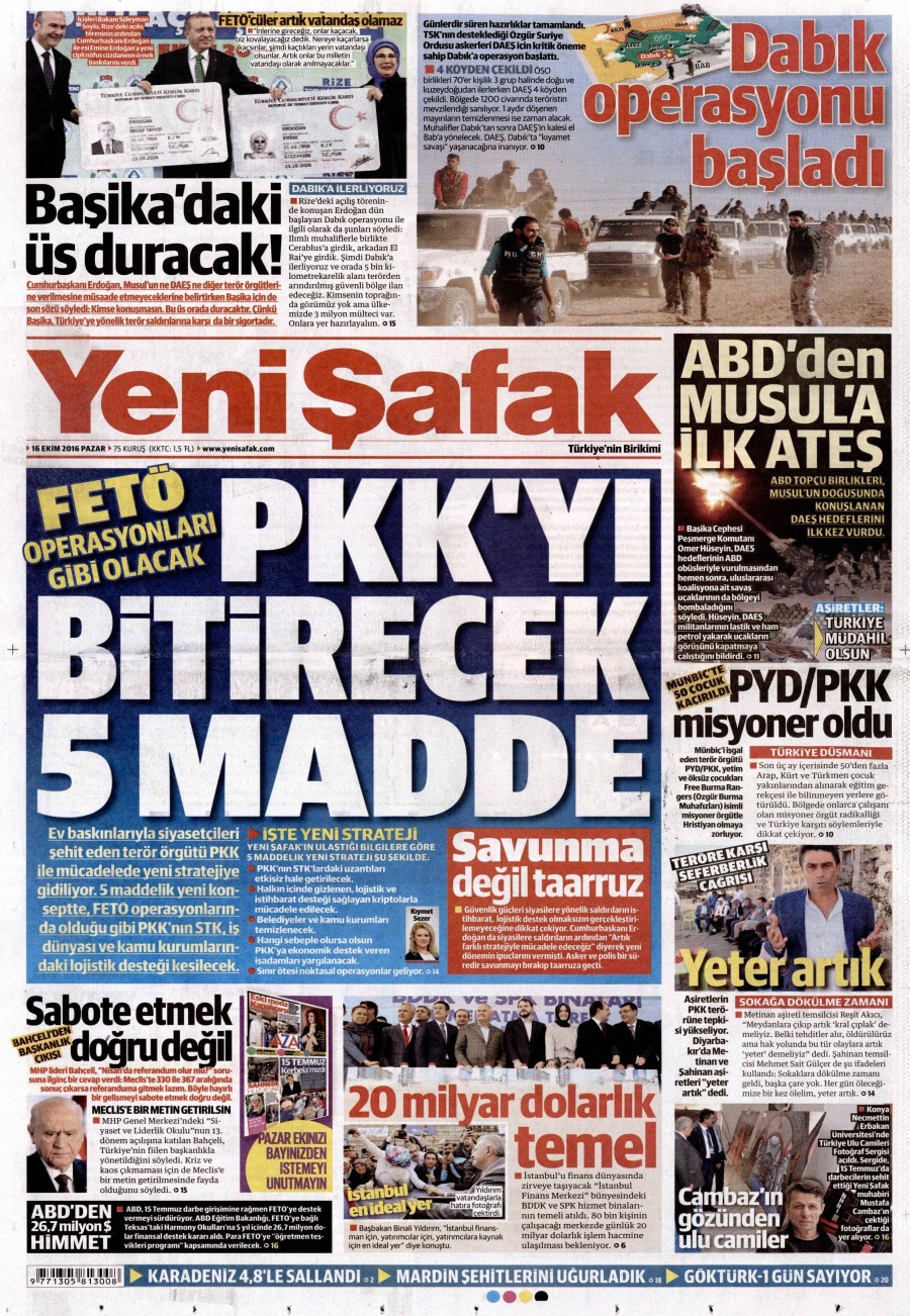 16 Ekim 2016 gazete manşetleri - 878
