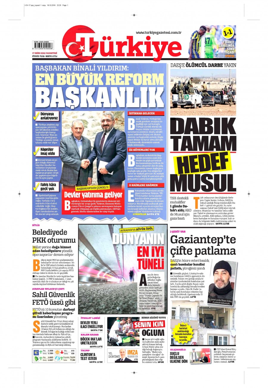 17 Ekim 2016 gazete manşetleri - 584