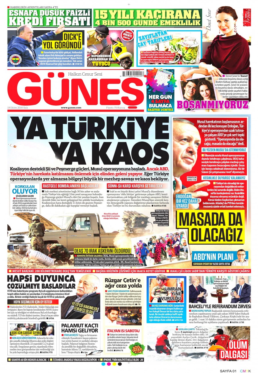 18 Ekim 2016 gazete manşetleri - 900