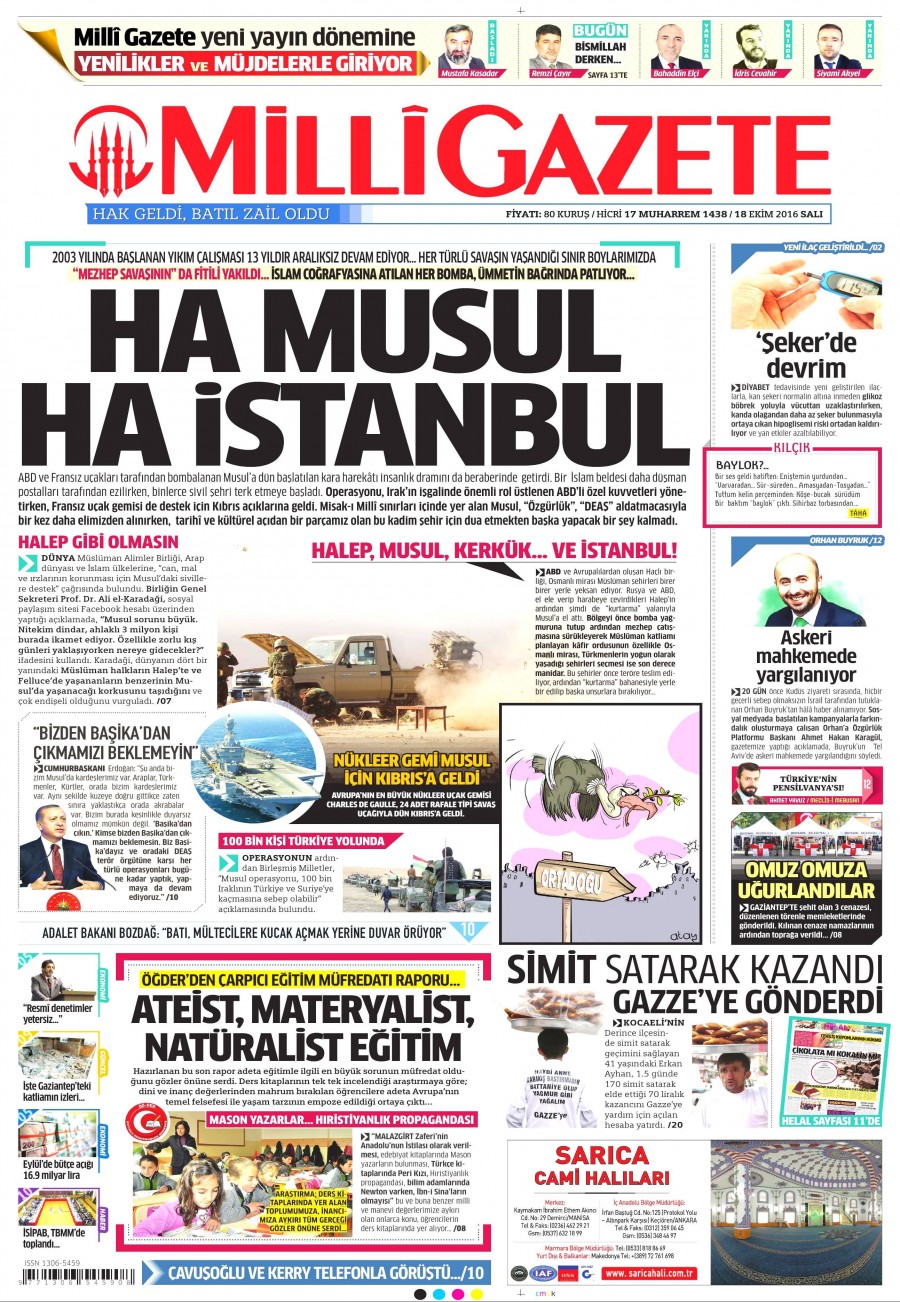18 Ekim 2016 gazete manşetleri - 832