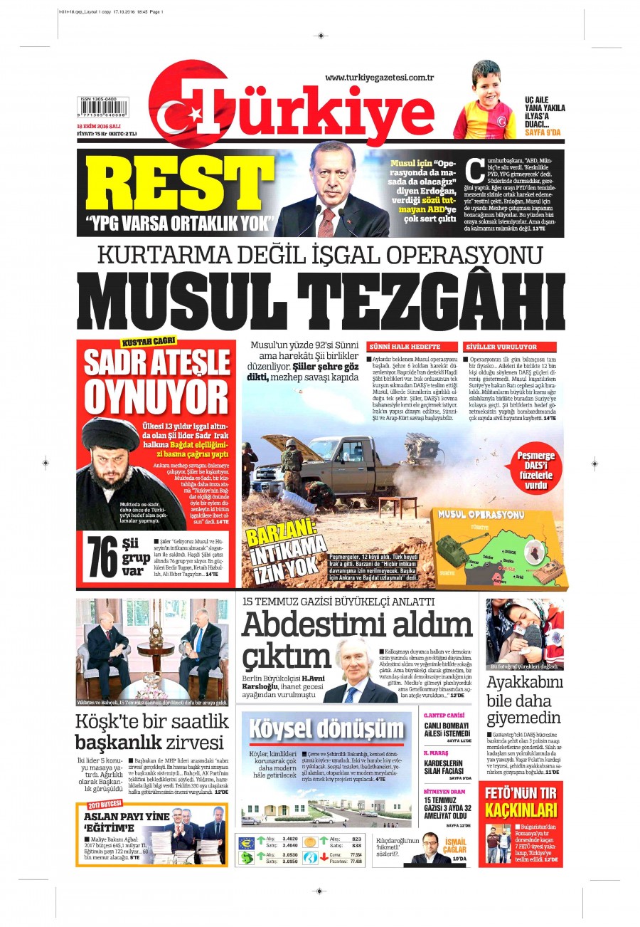 18 Ekim 2016 gazete manşetleri - 750