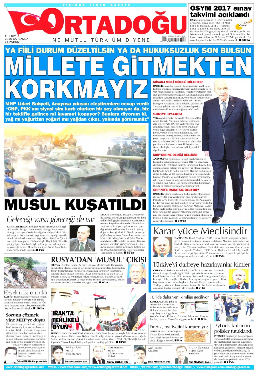 19 Ekim 2016 gazete manşetleri - 737