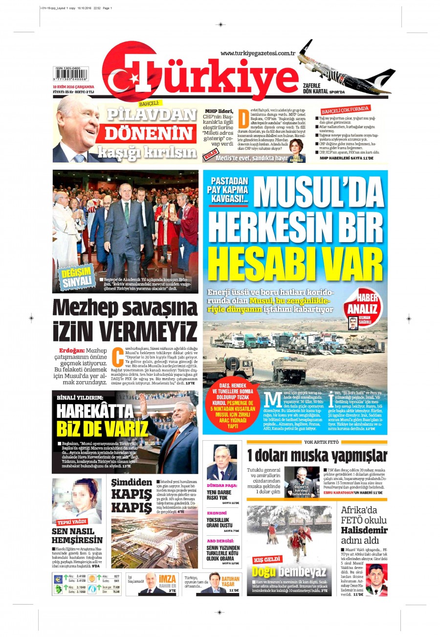 19 Ekim 2016 gazete manşetleri - 828