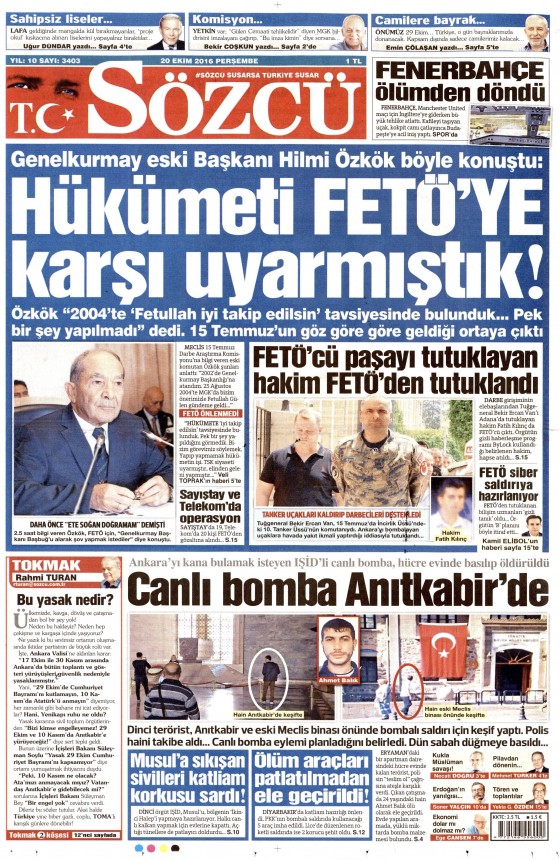 20 Ekim 2016 gazete manşetleri - 8