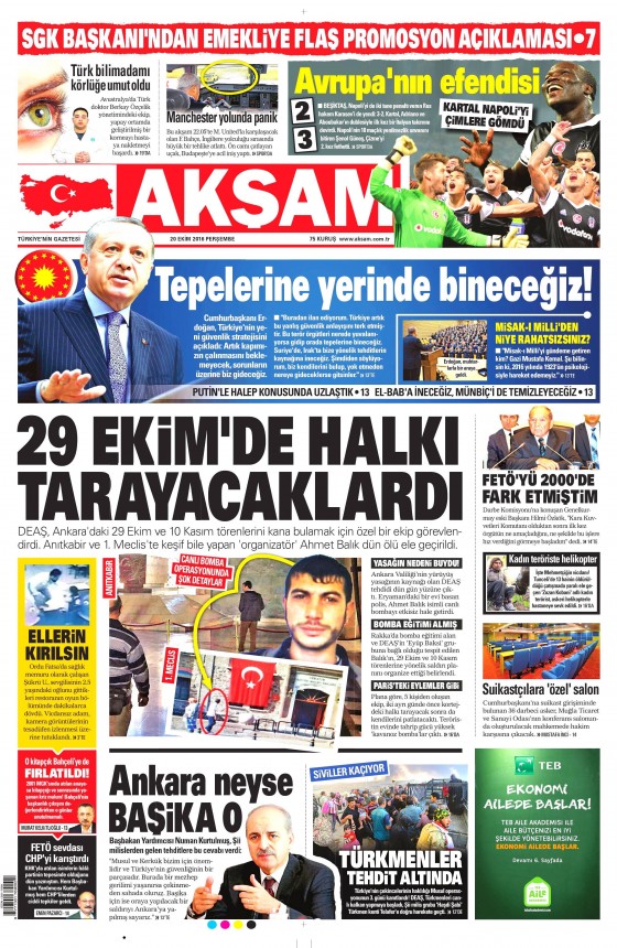 20 Ekim 2016 gazete manşetleri - 15