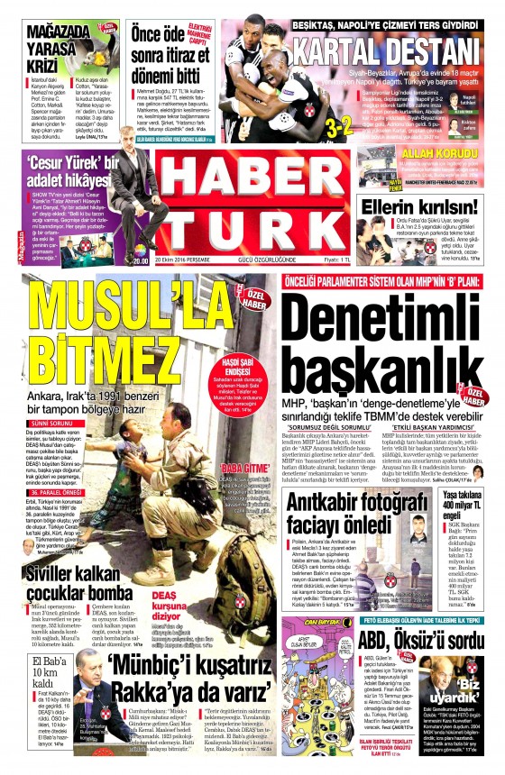 20 Ekim 2016 gazete manşetleri - 5