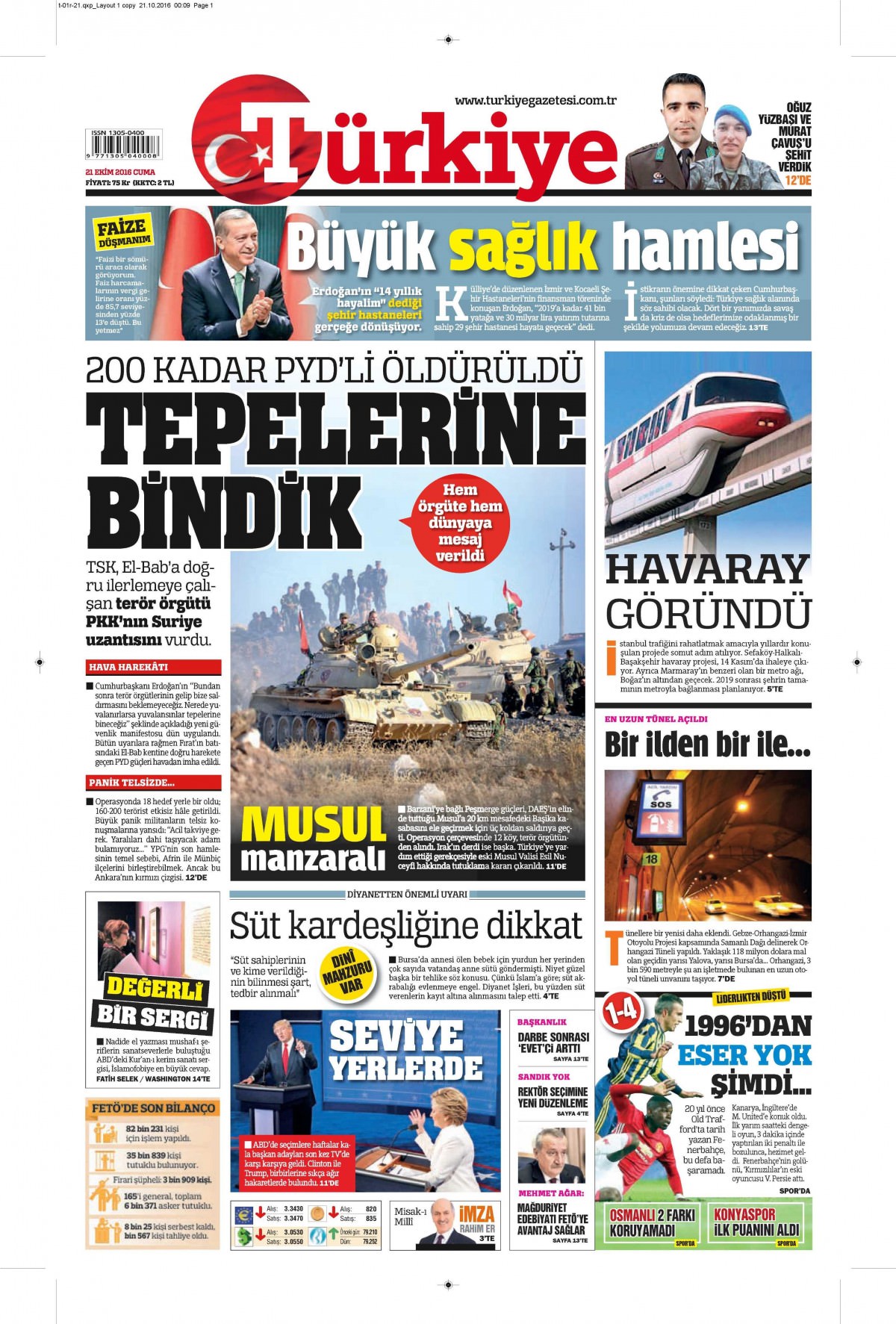 21 Ekim 2016 gazete manşetleri - 930