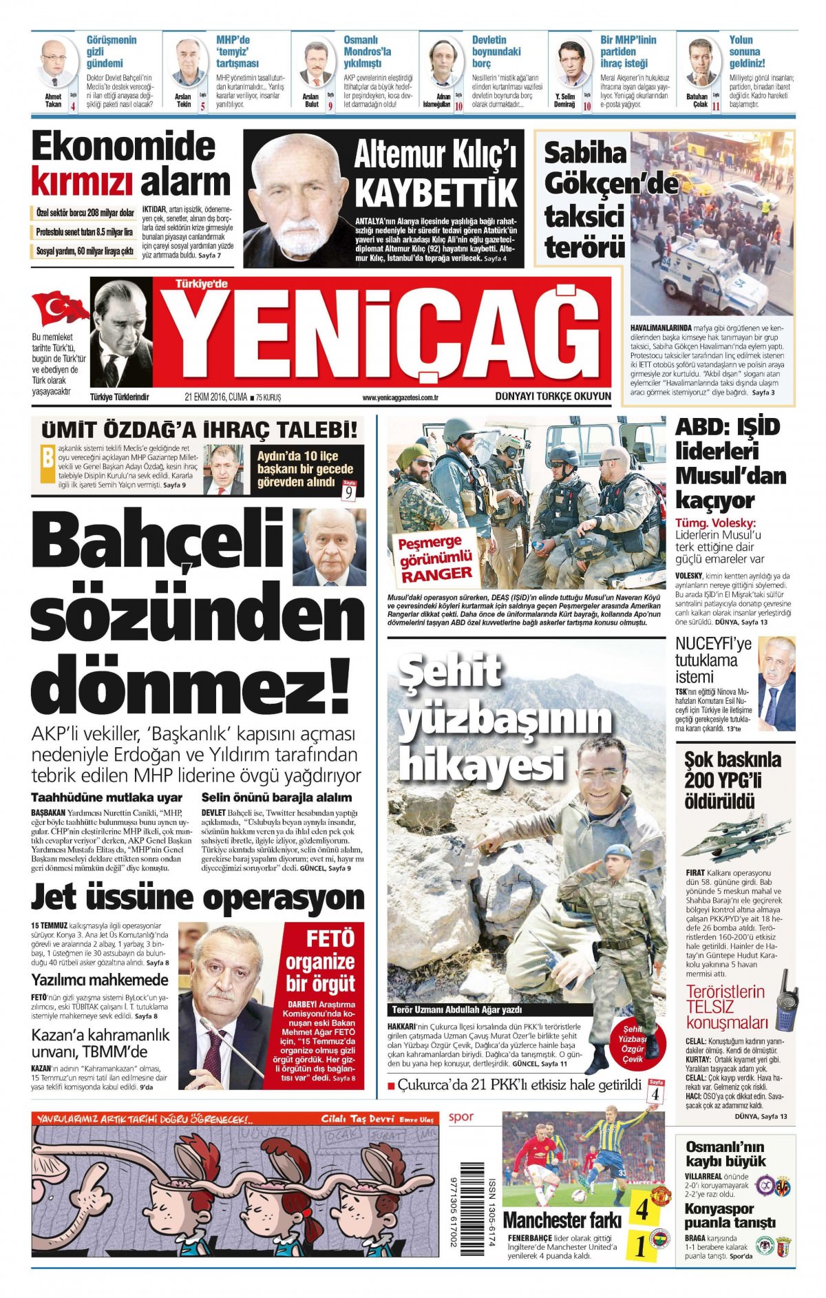 21 Ekim 2016 gazete manşetleri - 650