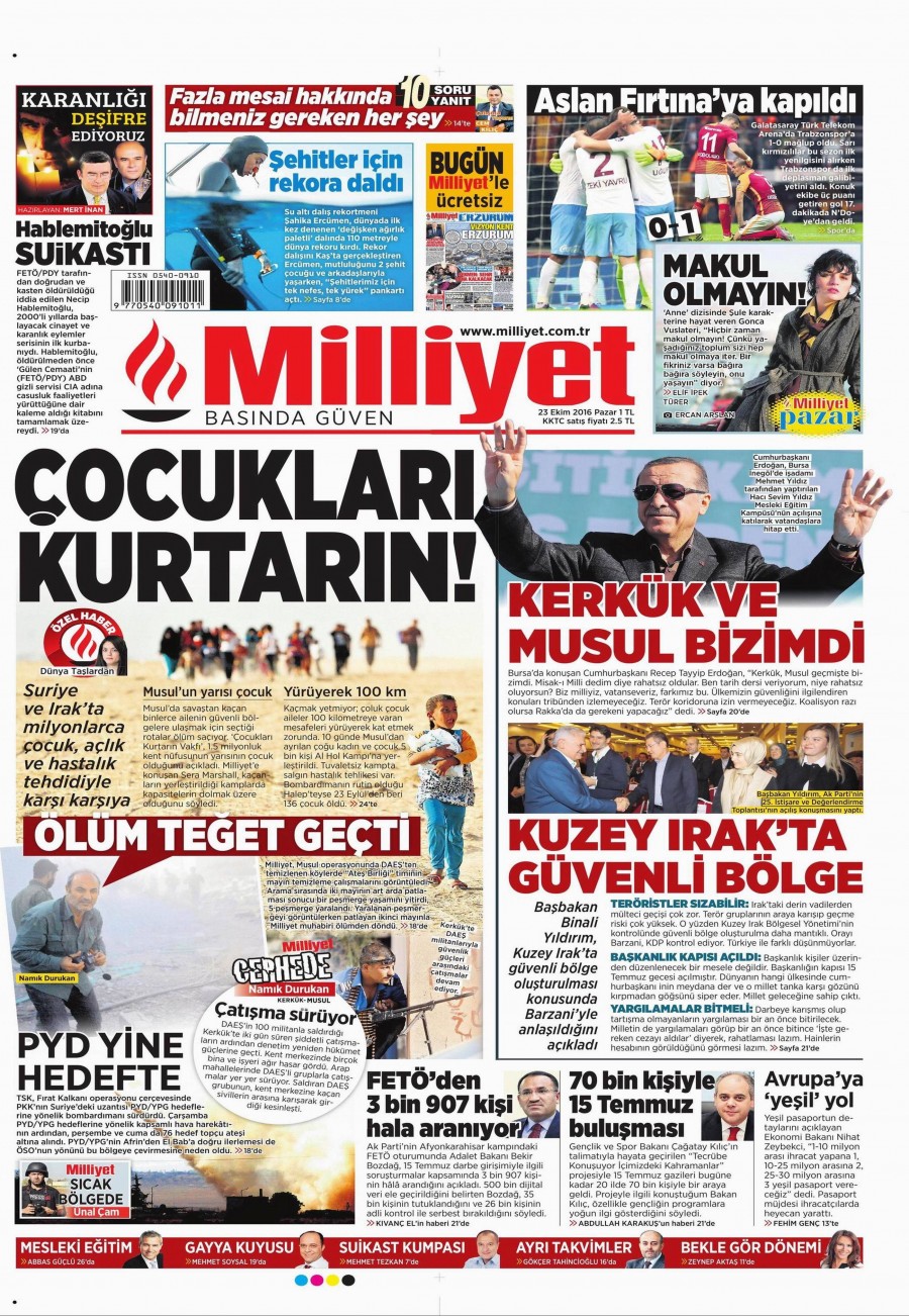 23 Ekim 2016 gazete manşetleri - 801