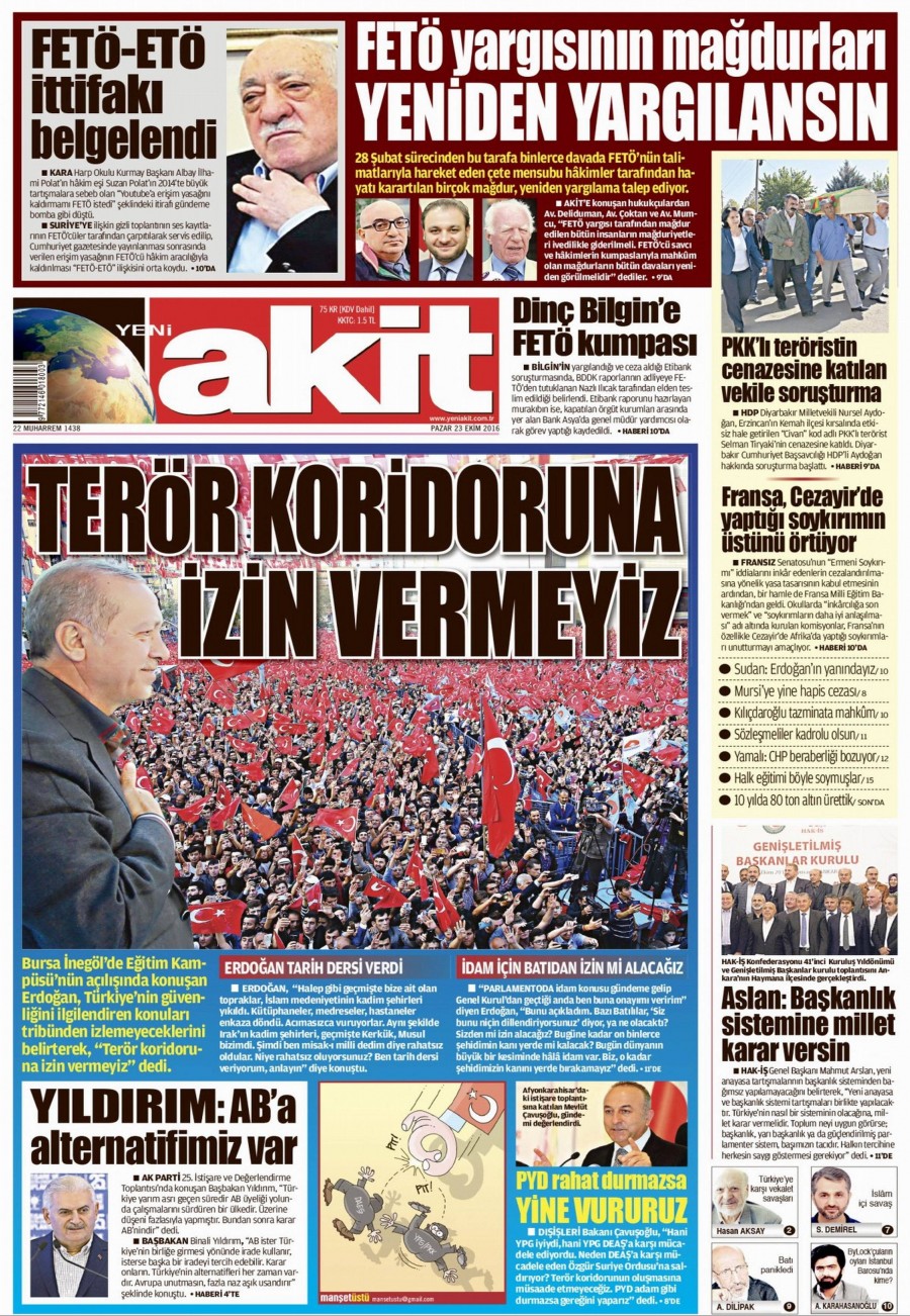 23 Ekim 2016 gazete manşetleri - 574