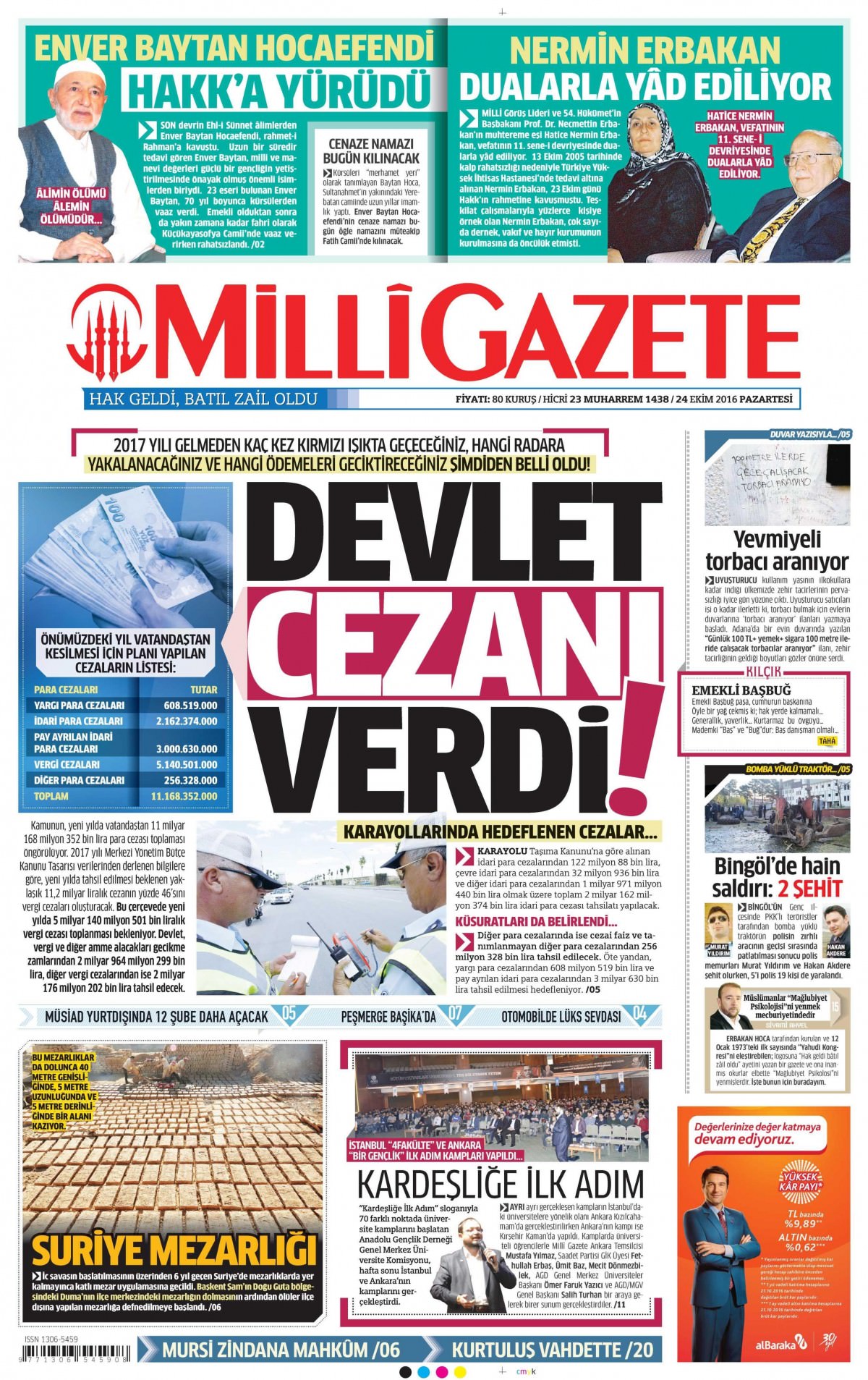 24 Ekim 2016 gazete manşetleri - 750