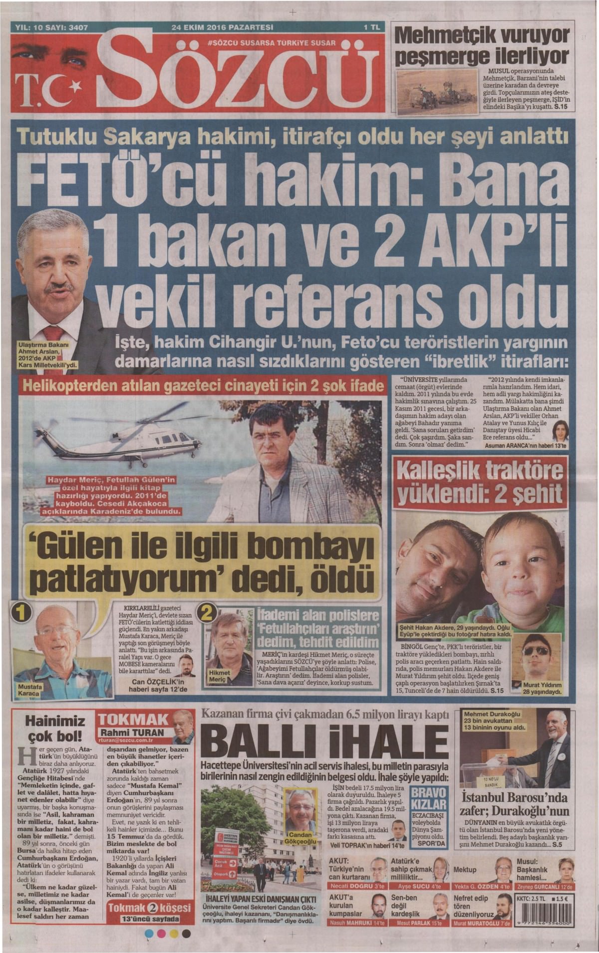 24 Ekim 2016 gazete manşetleri - 939