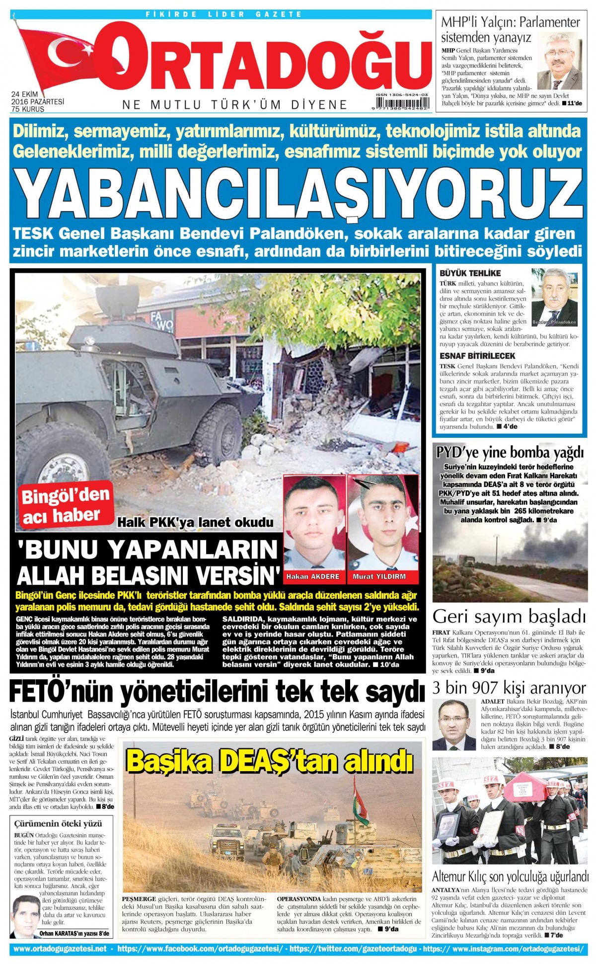24 Ekim 2016 gazete manşetleri - 807