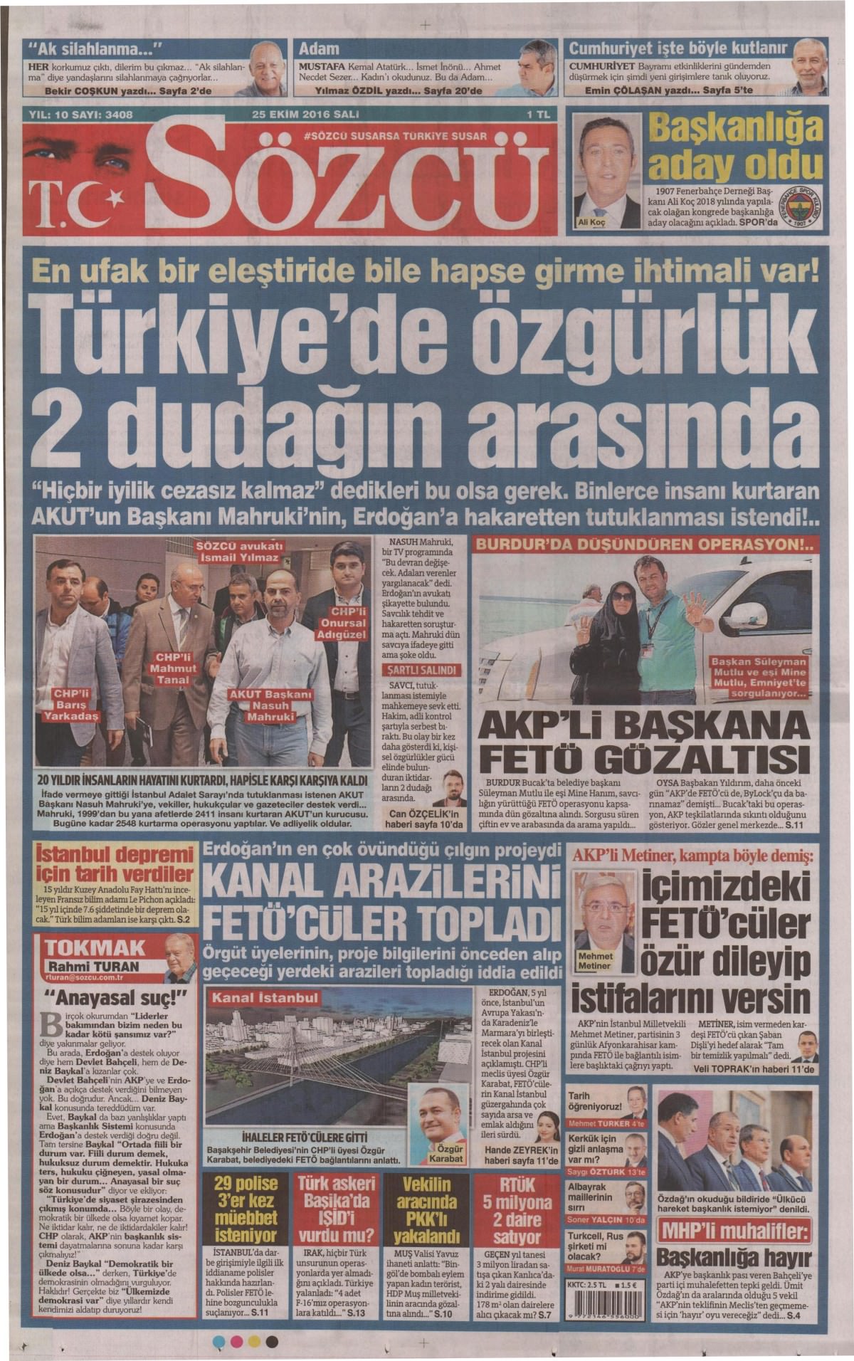 25 Ekim 2016 gazete manşetleri - 757