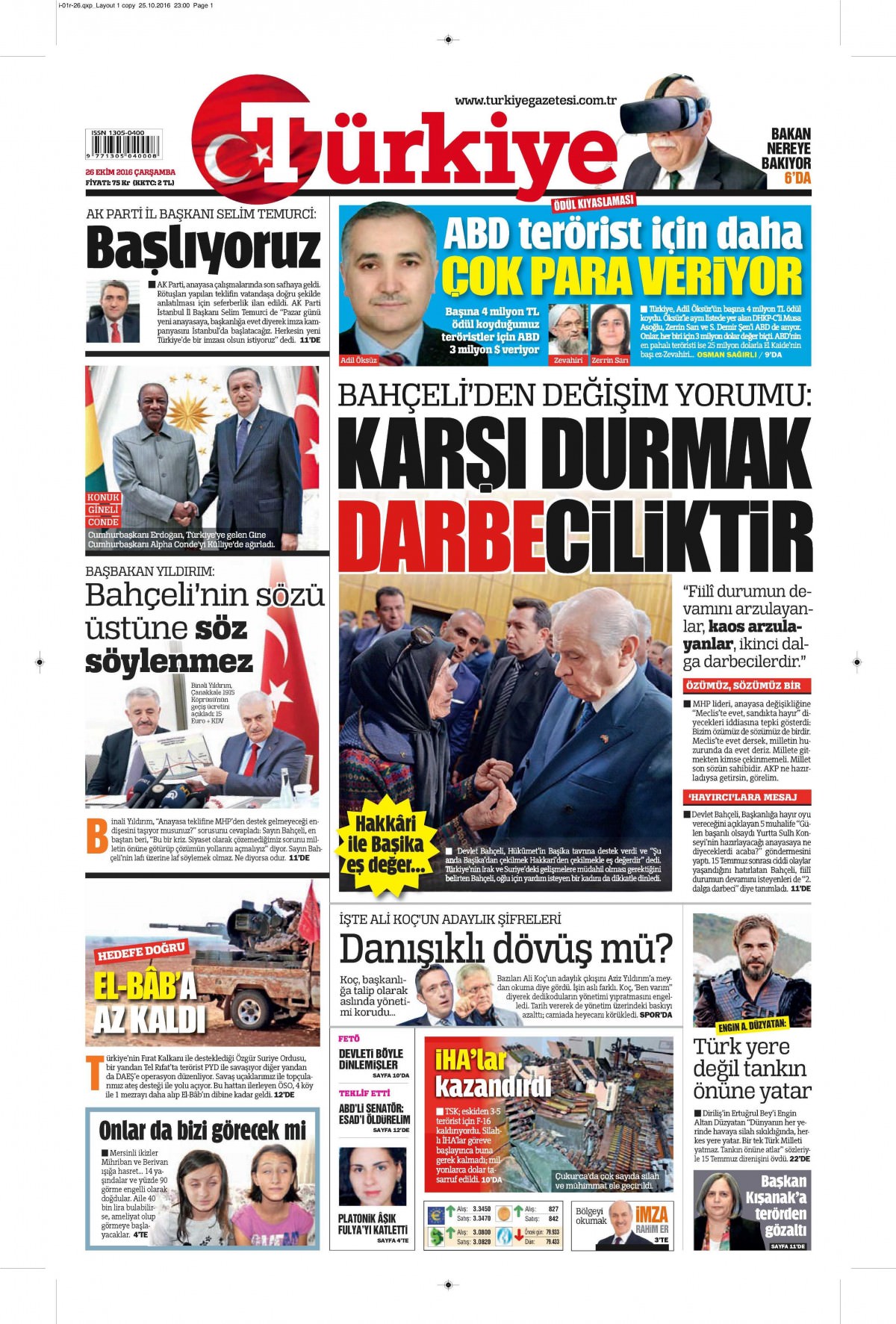26 Ekim 2016 gazete manşetleri - 698