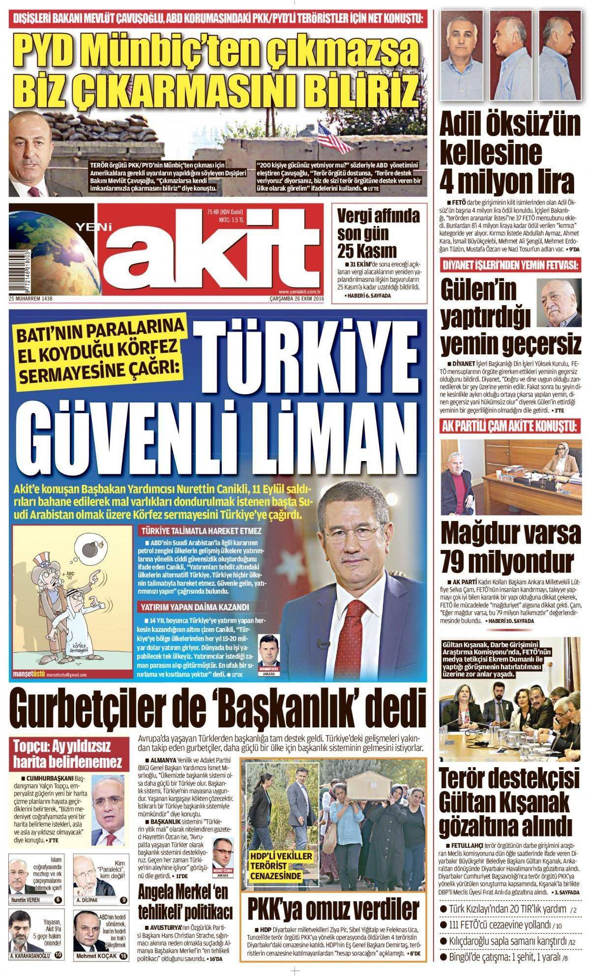 26 Ekim 2016 gazete manşetleri - 654