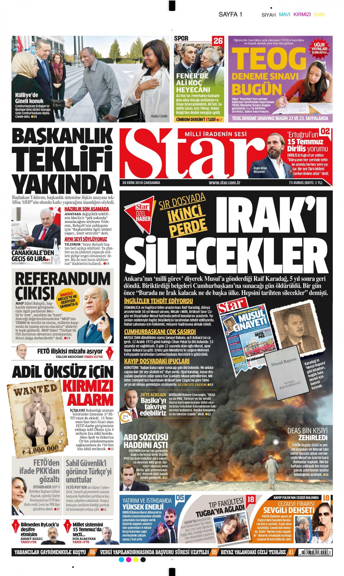 26 Ekim 2016 gazete manşetleri - 887