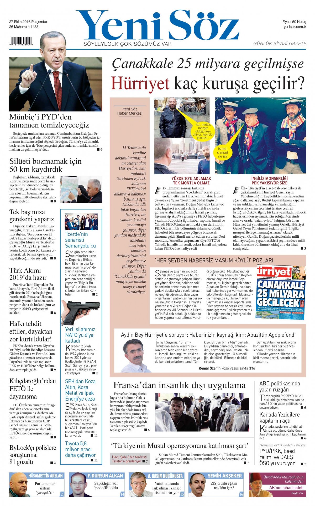 27 Ekim 2016 gazete manşetleri - 852