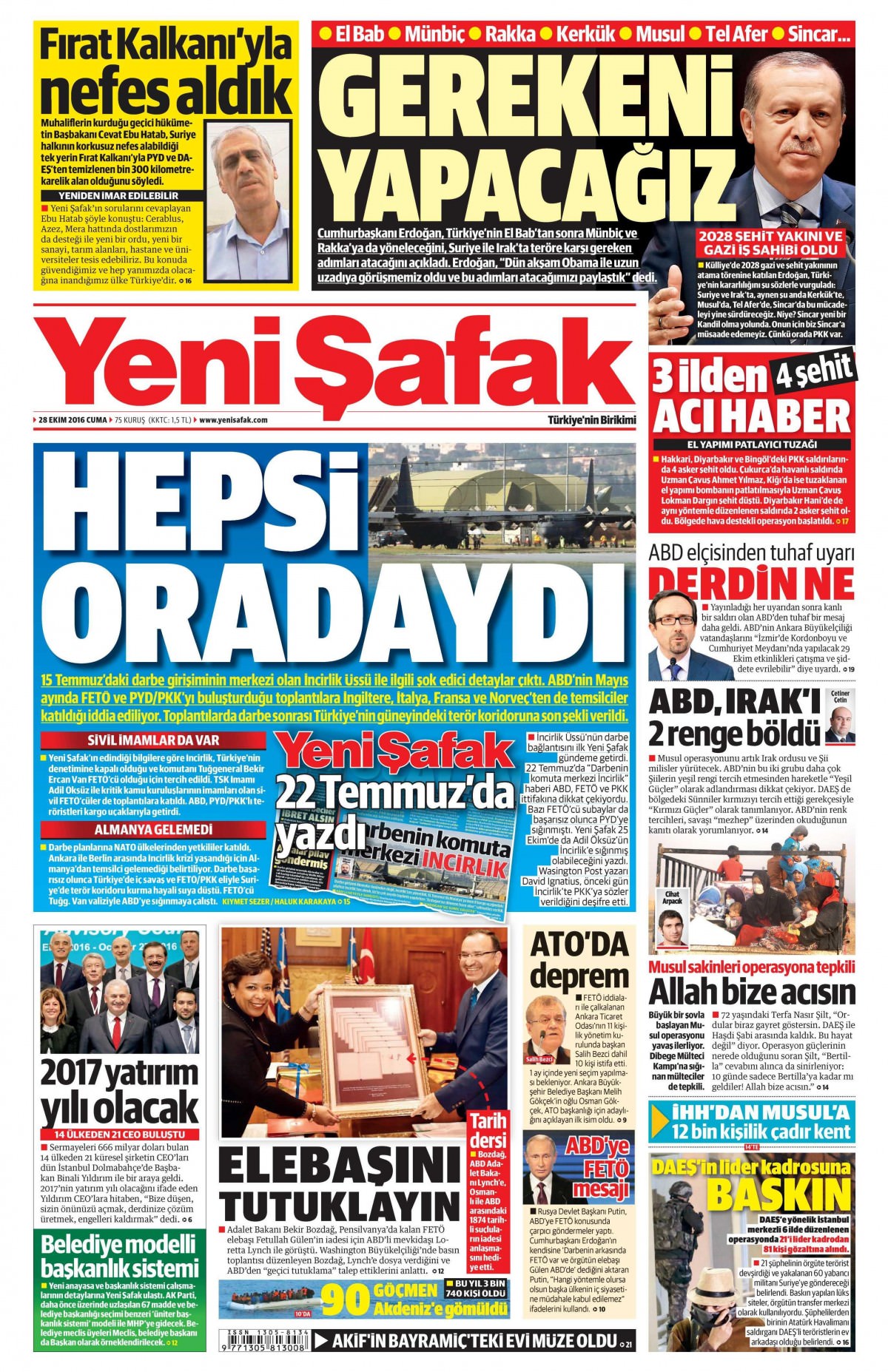 28 Ekim 2016 gazete manşetleri - 562