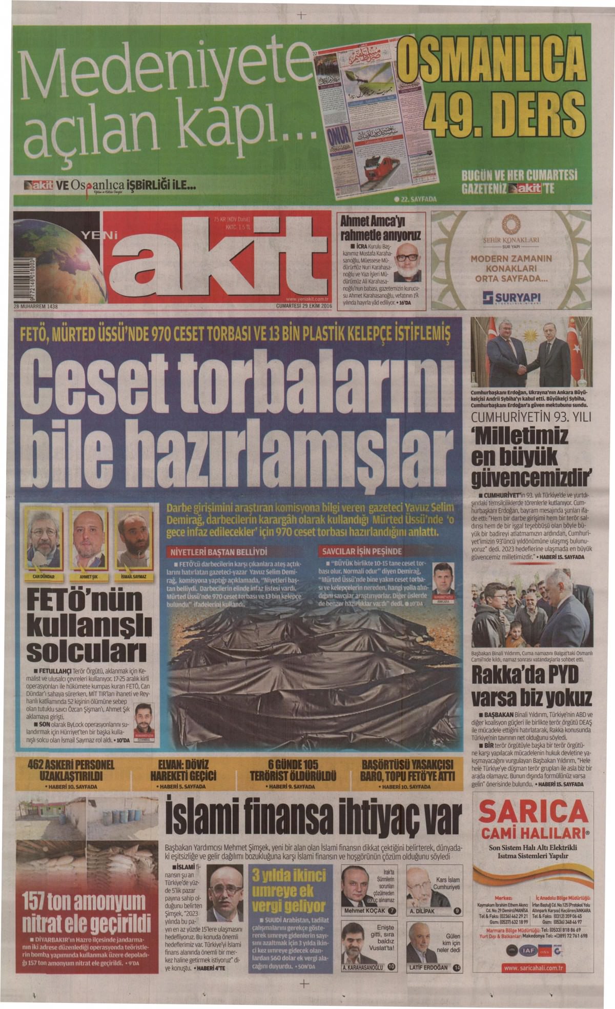 29 Ekim 2016 gazete manşetleri - 768